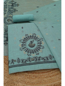 Soch - Blue Warli Jamdani Woven Unstitched Kurta with Bottom and Dupatta