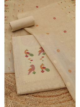 Soch - Beige Bird Motifs Woven Unstitched Kurta with Bottom and Dupatta