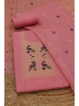 Soch - Pink Bird Motifs Woven Unstitched Kurta with Bottom and Dupatta