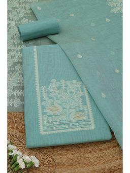 Soch - Powder Blue Floral Woven Unstitched Kurta with Bottom and Dupatta