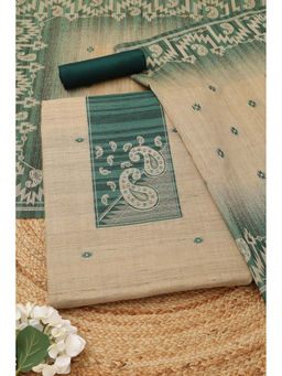 Soch - Beige-Green Paisley Woven Unstitched Kurta with Bottom and Dupatta