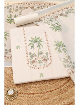 Soch - Off White Printed Sequined Unstitched Kurta with Bottom and Dupatta