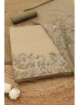 Soch - Olive Floral Embroidered Unstitched Kurta with Bottom and Dupatta