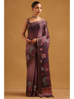 Soch - Wine Tissue Digital Printed Saree with Unstitched Blouse