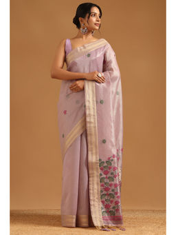 Soch - Lavender Tissue Botanical Floral Woven Saree with Unstitched Blouse