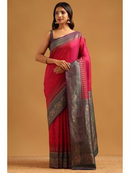Soch - Pink Silk Blend Jacquard Zari Woven Saree with Unstitched Blouse