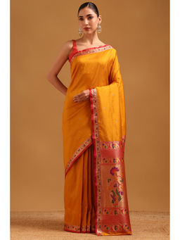 Soch - Mustard Silk Blend Brocade Zari Woven Saree with Unstitched Blouse