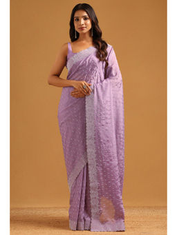 Soch - Lavender Satin Stone Work Embellished Saree with Unstitched Blouse