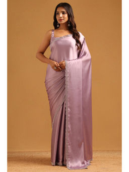 Soch - Lavender Satin Solid Stone Work Saree with Unstitched Blouse