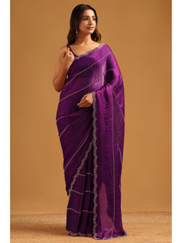 Soch - Purple Fendy Organza Stone Embellished Saree with Unstitched Blouse