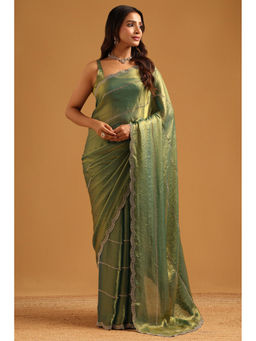 Soch - Green Fendy Organza Stone Embellished Saree with Unstitched Blouse