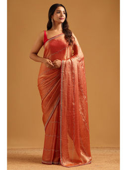 Soch - Peach Fendy Organza Stone Work Embellished Saree with Unstitched Blouse