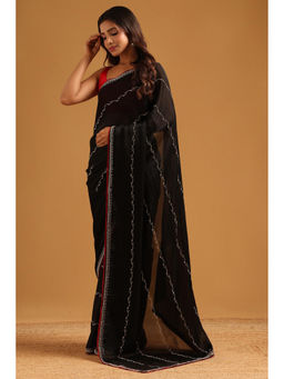 Soch - Black Fendy Organza Stone Work Embellished Saree with Unstitched Blouse