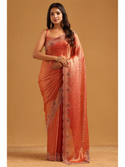 Soch - Peach Fendy Organza Stone Work Embellished Saree with Unstitched Blouse