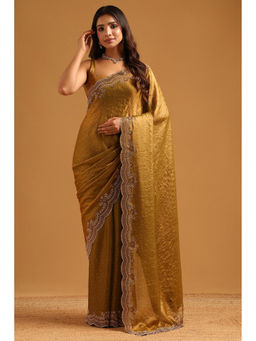 Soch - Olive Fendy Organza Stone Work Embellished Saree with Unstitched Blouse