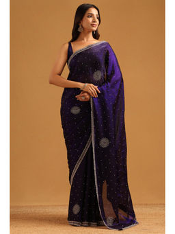 Soch - Purple Fendy Organza Embellished Stone Work Saree with Unstitched Blouse