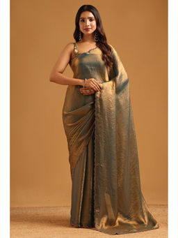 Soch - Gold Fendy Organza Stone Embellished Saree with Unstitched Blouse