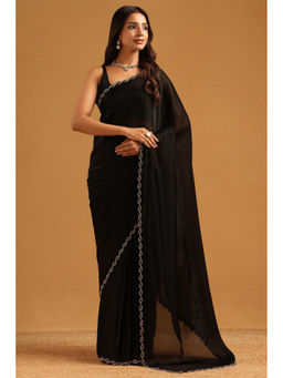 Soch - Black Fendy Organza Stone Embellished Saree with Unstitched Blouse