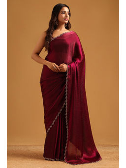 Soch - Wine Fendy Organza Stone Embellished Saree with Unstitched Blouse