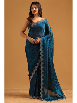 Soch - Teal Fendy Organza Stone Work Embellished Saree with Unstitched Blouse