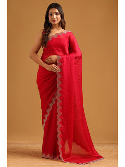 Soch - Fuchsia Pink Organza Stone Work Embellished Saree with Unstitched Blouse