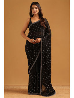 Soch - Black Fendy Organza Stone Work Embellished Saree with Unstitched Blouse