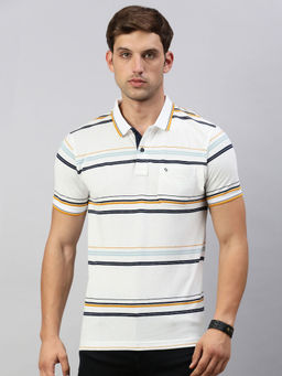 Classic Polo - Men's Stripes Printed White Polo T-Shirt