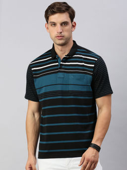 Classic Polo - Men's Stripes Printed Black Polo T-Shirt