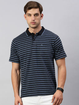 Classic Polo - Men's Stripes Navy Blue Polo T-Shirt