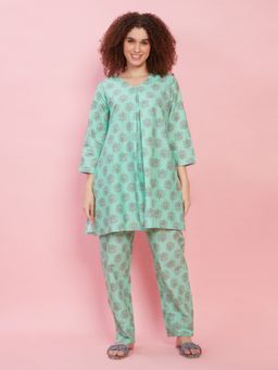 evolove - Printed Cotton Top and Pyjama for Women (Set of 2)