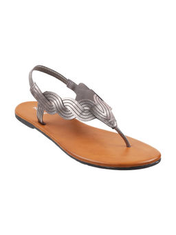 Mochi - Womens Gun Metal Flat SandalsMochi Stripes Gun Metal Sandals