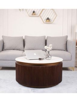 Claymint - Premium Natural Marble Table Top| Wooden Base and Metal Ring