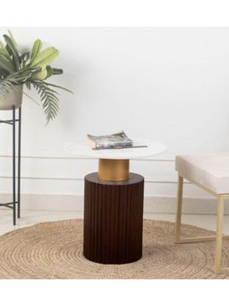 Claymint - Premium Natural Marble Table Top | Wooden Base and Metal Ring