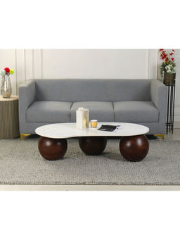 Claymint - Premium Natural Marble Table Top | Wooden Ball Base
