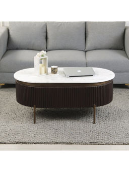 Claymint - Premium Natural Marble Table Top | Wooden Base and Metal Legs