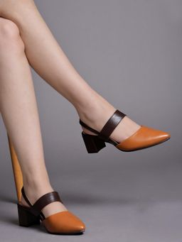 Shoetopia - Solid Pointed Toe Tan Heels for Girls