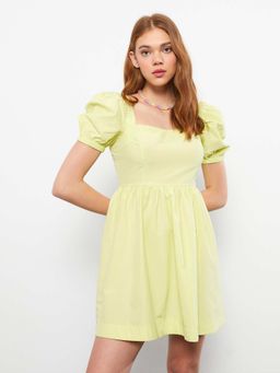 LC WAIKIKI - Women Square Neck Puff Sleeve Green Dress