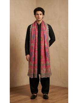 MUFFLY - Men Pink Embroidered Silk Dupatta