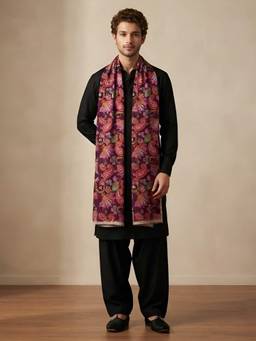 MUFFLY - Men Purple Floral Silk Dupatta