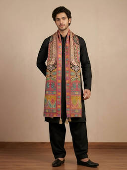 MUFFLY - Men Multi-Color Woven Silk Dupatta