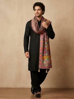 MUFFLY - Men Multi-Color Woven Silk Dupatta