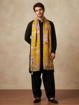 MUFFLY - Men Mustard Woven Silk Dupatta