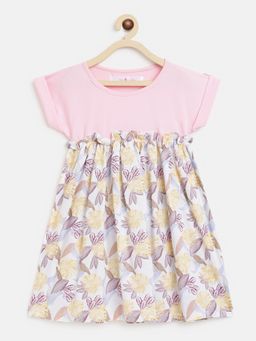 Tales & Stories - Girls Pink Rayon Regular Fit Printed Dress