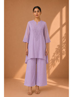Vaaya - Mul Chanderi Lace Lavender Kurta With Pant