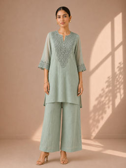 Vaaya - Mint Green Mul Chanderi and Lace Kurta with Palazzo