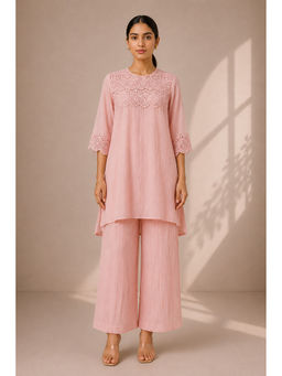 Vaaya - Rose Pink Mul Chanderi and Lace Kurta with Palazzo