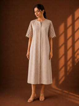 Vaaya - Beige Pure Hemp And Lace Dress