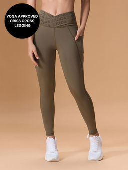 Kica - Mid Rise Criss Cross Yoga Leggings in KICASKN™ Sculpting Stretch Fabric