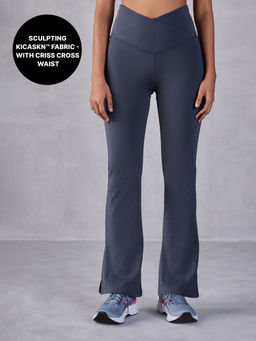 Kica - Criss Cross Flare Pants in Sculpting Stretch KICASKN™ Fabric - Mid Rise with Side Slits