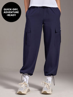 Kica - High Waist Cargo Pants in Quick Dry Performance Fabric - Stride Training Collection Navy Blue